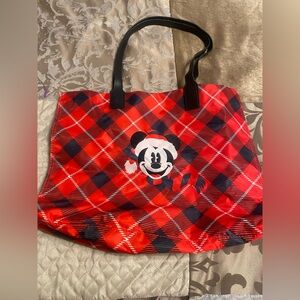 Disney Mickey Mouse with Santa hat Red & Black Plaid Tote